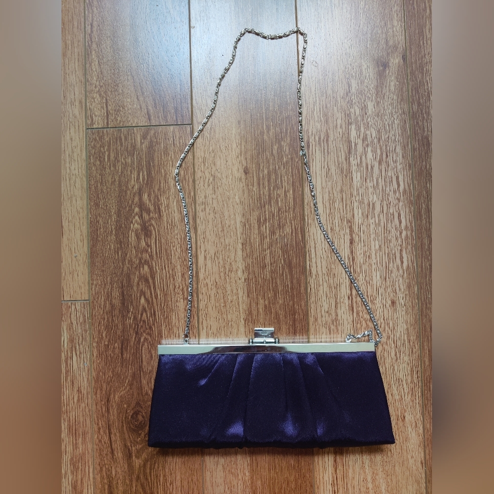 Jessica McClintock purple with silver shoulder strap clutch